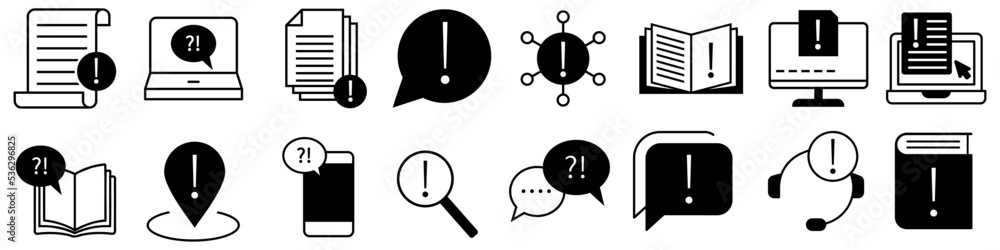 Poster simple vector icon set of info. help desk illustration sign collection. documentation symbol.