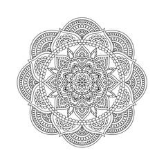 Detailed intricate ethnic Indian mehndi henna tattoo round mandala for relaxation coloring pages