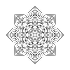 Detailed intricate ethnic Indian mehndi henna tattoo round mandala for relaxation coloring pages