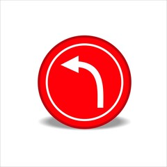 Red  traffic round shaped Left Bend sign with post on white background