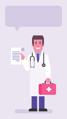 Doctor holding document and suitcase