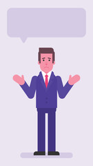 Businessman spreads his arms to side and upset