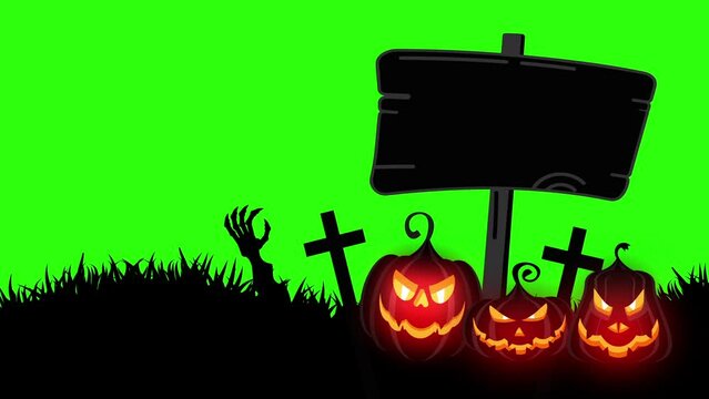 Halloween background animation. Scary Graveyard pumpkins