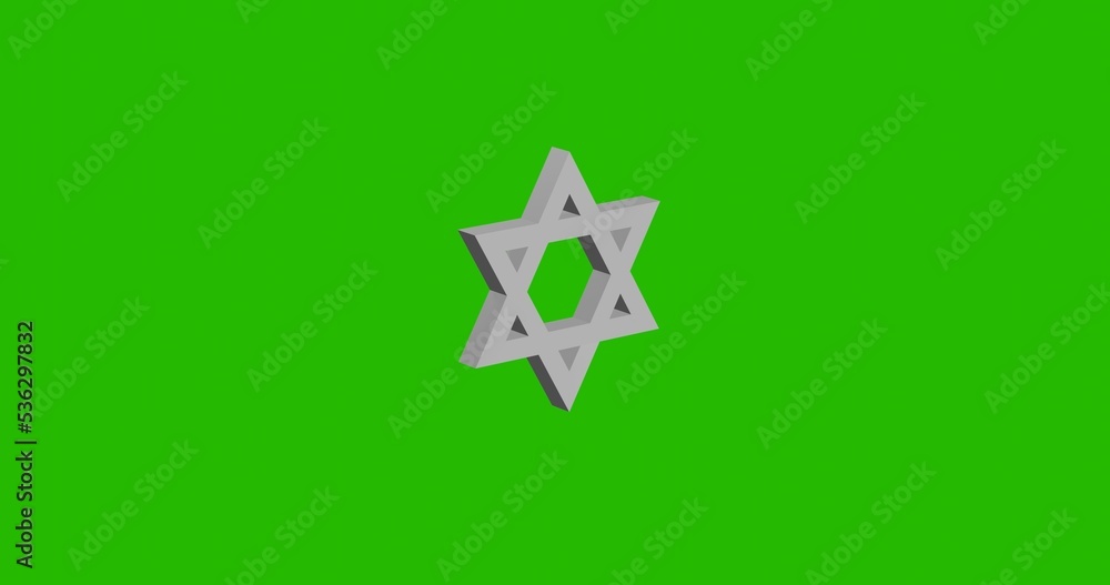 Poster isolated realistic white star of david symbol front view with shadow. 3d illustration on green chrom