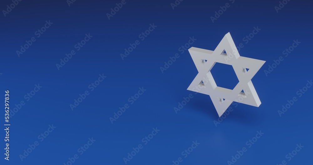 Poster isolated realistic white star of david symbol with shadow. located on the right side of the scene. 3