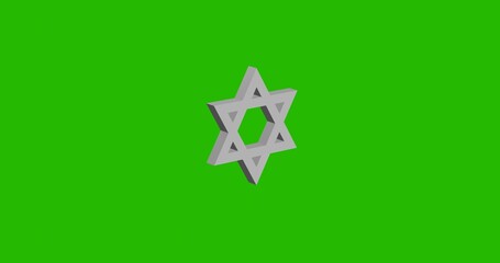 Naklejka premium Isolated realistic white star of David symbol front view with shadow. 3d illustration on green chroma key background