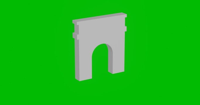 Animation of rotation of a white arch symbol with shadow. Simple and complex rotation. Seamless looped 4k animation on green chroma key background