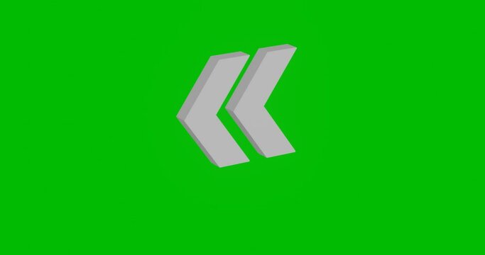 Animation of rotation of a white double arrow symbol with shadow. Simple and complex rotation. Seamless looped 4k animation on green chroma key background