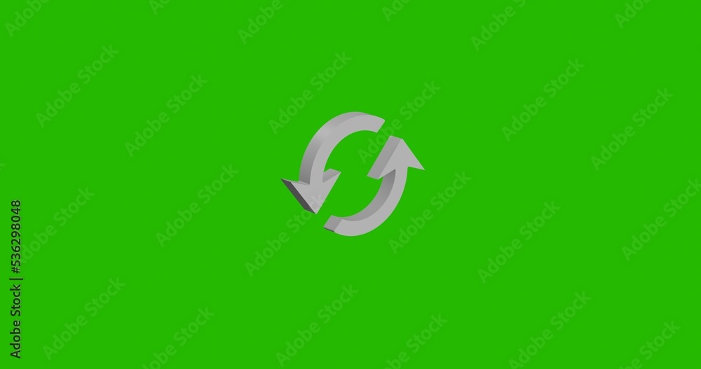 Poster isolated realistic white refresh symbol front view with shadow. 3d illustration on green chroma key 