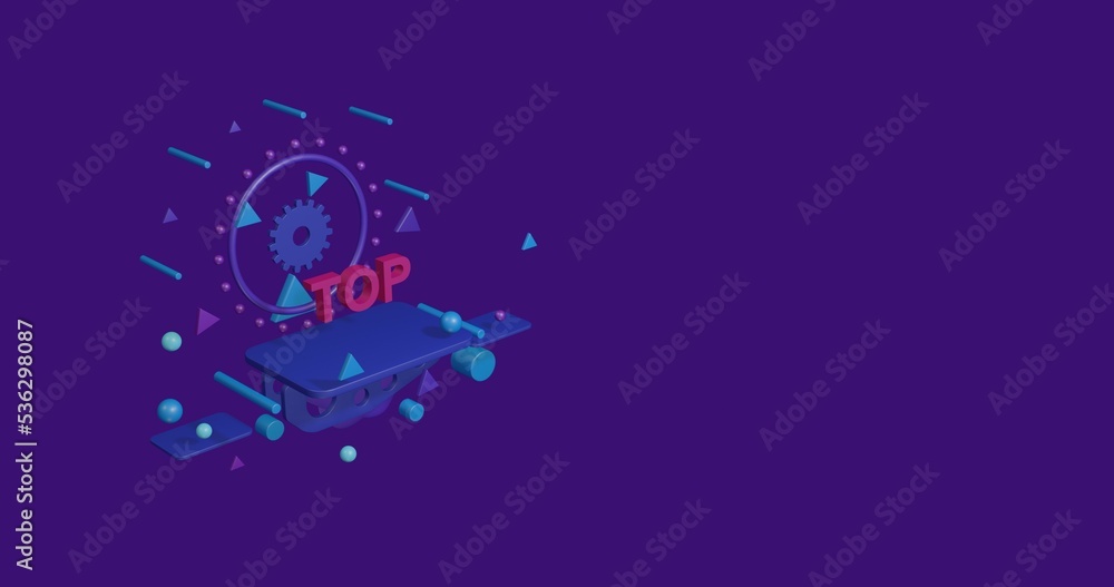 Poster pink top symbol on a pedestal of abstract geometric shapes floating in the air. abstract concept art