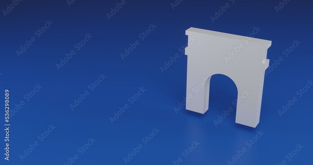 Poster isolated realistic white arch symbol with shadow. located on the right side of the scene. 3d illustr