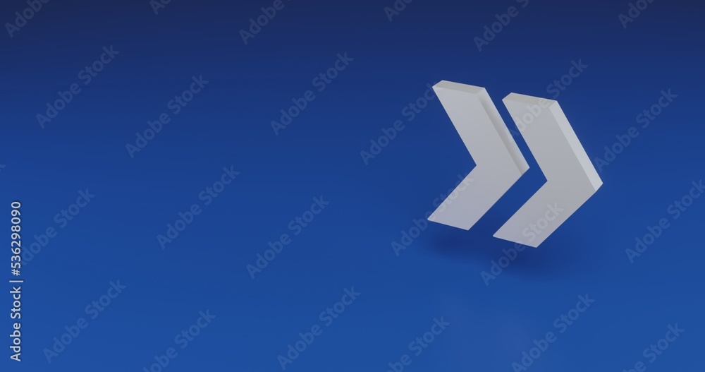 Poster isolated realistic white double arrow symbol with shadow. located on the right side of the scene. 3d