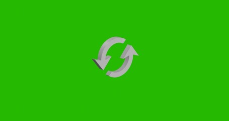 Isolated realistic white refresh symbol front view with shadow. 3d illustration on green chroma key background