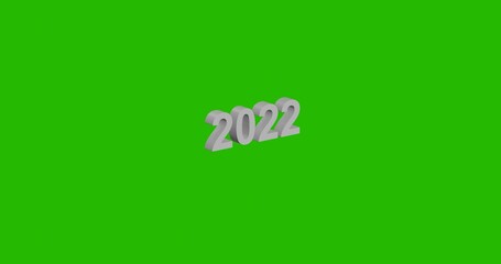 Isolated realistic white 2022 year symbol front view with shadow. 3d illustration on green chroma key background