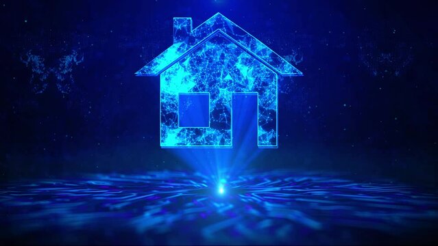 House Text with HUD Rotation Digital Technology interface Sci Fi Hologram Cyberspace Loop. Concept for new property, mortgage and real estate investment. Homes sale real estate, investment in housing