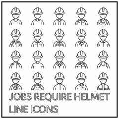 Workers with safety helmet line icons, Safety helmet line icons design for media decorations.