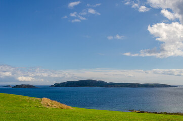 anda Island and Sheep Island from Southend near the Mull of Kintyre Scotland with copy space