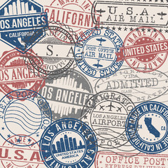 Los Angeles, CA, USA Set of Stamps. Travel Stamp. Made In Product. Design Seals Old Style Insignia.