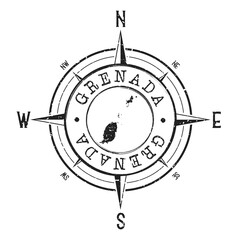 Grenada Stamp Map Compass Adventure. Illustration Travel Country Symbol. Seal Expedition Wind Rose Icon.
