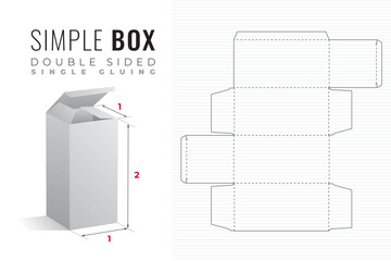 Simple Packaging Box Die Cut Double Sided Double Height Template with 3D Preview - Editable Blueprint Layout with Cutting and Scoring Lines on Background - Draw Graphic Design
