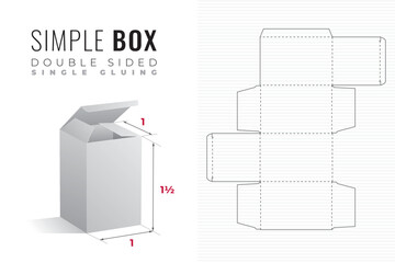 Simple Packaging Box Die Cut Double Sided One and a Half Height Template with 3D Preview - Editable Blueprint Layout with Cutting and Scoring Lines on Background - Draw Graphic Design