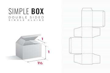 Simple Packaging Box Die Cut Double Sided One and a Half Width Template with 3D Preview - Editable Blueprint Layout with Cutting and Scoring Lines on Background - Draw Graphic Design