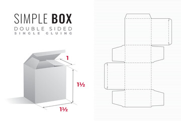 Simple Packaging Box Die Cut Double Sided One and a Half Width and Height Template with 3D Preview - Editable Blueprint Layout with Cutting and Scoring Lines on Background - Draw Graphic Design