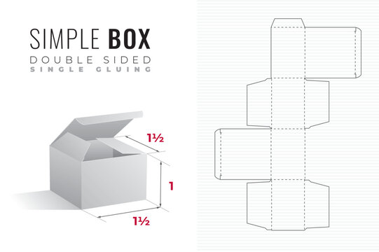 Simple Packaging Box Die Cut Double Sided One and a Half Length and Width Template with 3D Preview - Editable Blueprint Layout with Cutting and Scoring Lines on Background - Draw Graphic Design
