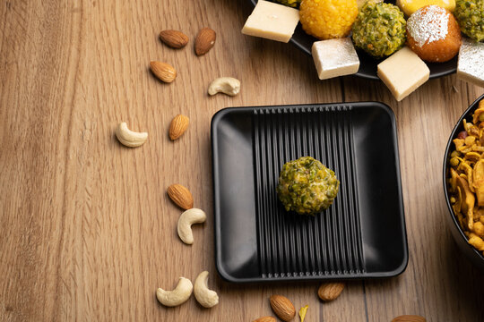 pistchio laddu with farsan or namkin