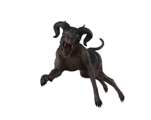 Demon hellhound in attacking pose. 3D rendering isolated.