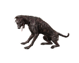 Fototapeta premium Fantasy horror monster zombie dog sitting. 3D rendering isolated.