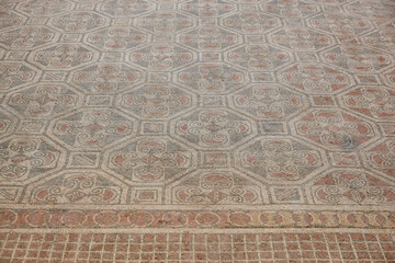 Roman mosaic tiles in La Olmeda village. Palencia, Spain