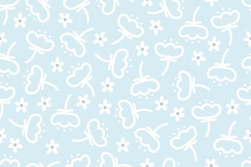 Blue light sky pastel flower floral line art doodle nature pattern