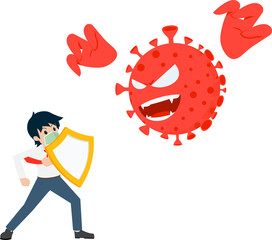 Salary Man take a mask and Holding a shield protect yourself from corona virus covid