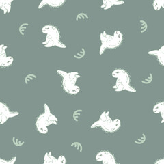 Cute little baby dinosaur nature leaves doodle cartoon pattern 