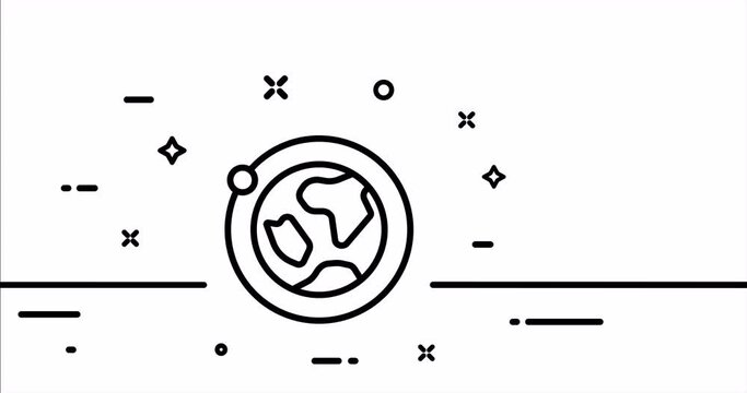 World. Globe, geography, orbit, axis, equator, earth, planet, portfolio, achieve, speech bubble. Topography concept. One line drawing animation. Motion design. Animated technology logo. Video 4K
