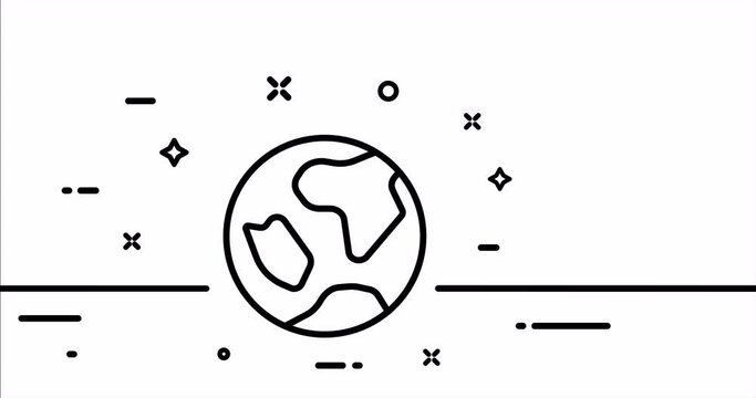 World set icon. Globe, geography, orbit, axis, equator, earth, planet, portfolio, destination. Cartography concept. One line drawing animation. Motion design. Animated technology logo. Video 4K