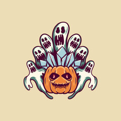 Ghost Pumpkin Halloween Retro Illustration