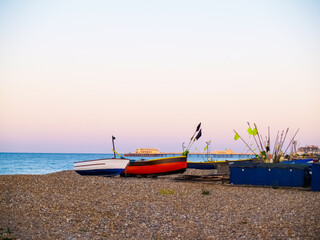 Fototapeta premium Worthing stony beach before sunrise