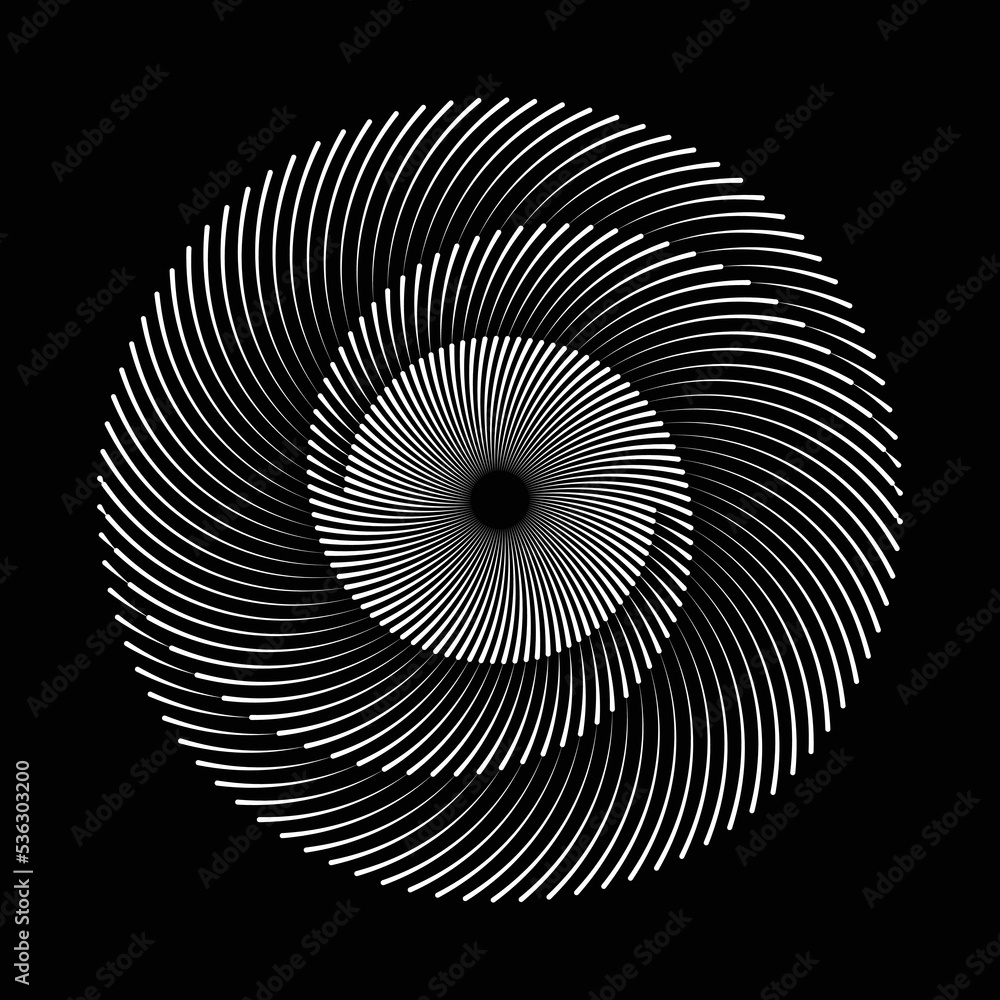 Poster Spiral with transition lines as dynamic abstract vector background or logo or icon. Yin and Yang symbol.