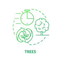 Trees green gradient concept icon. Renewable natural resource abstract idea thin line illustration. Biomass energy source on farm. Isolated outline drawing