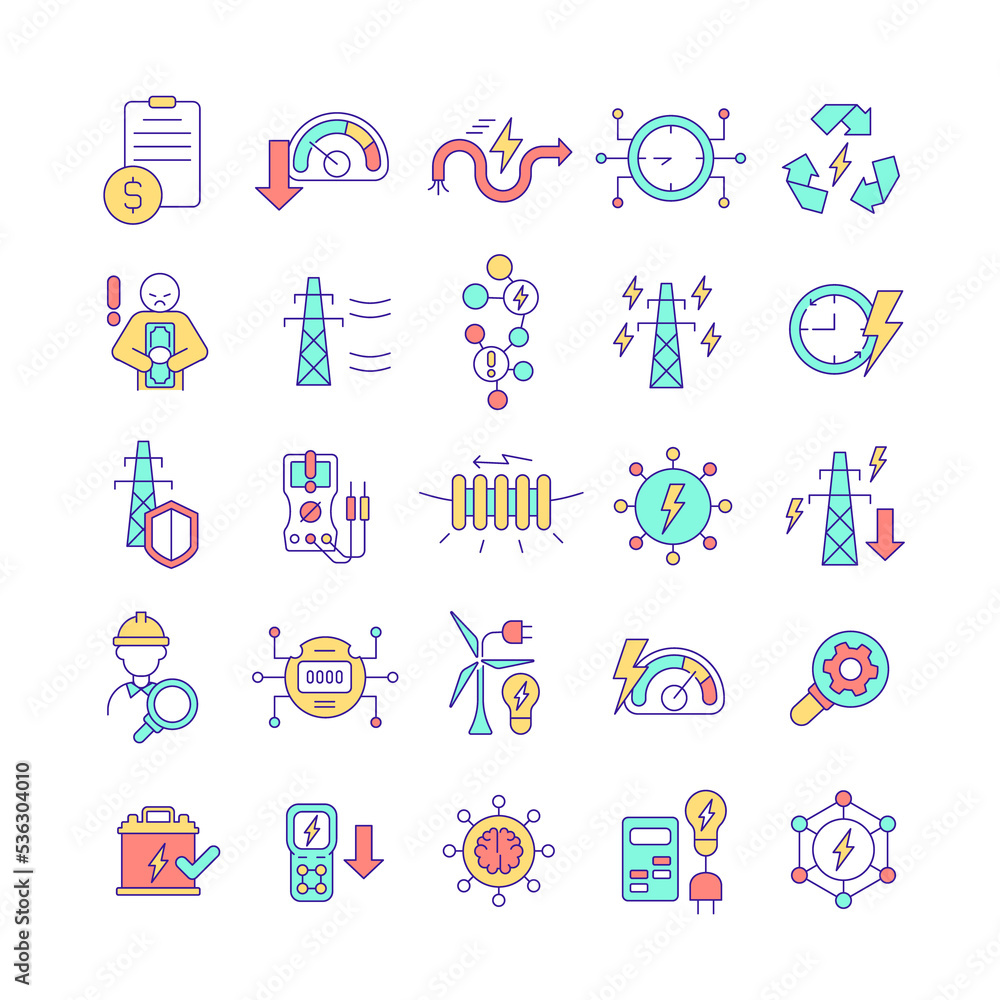 Poster smart grid rgb color icons set. intelligent power network. energy technology. isolated raster illust