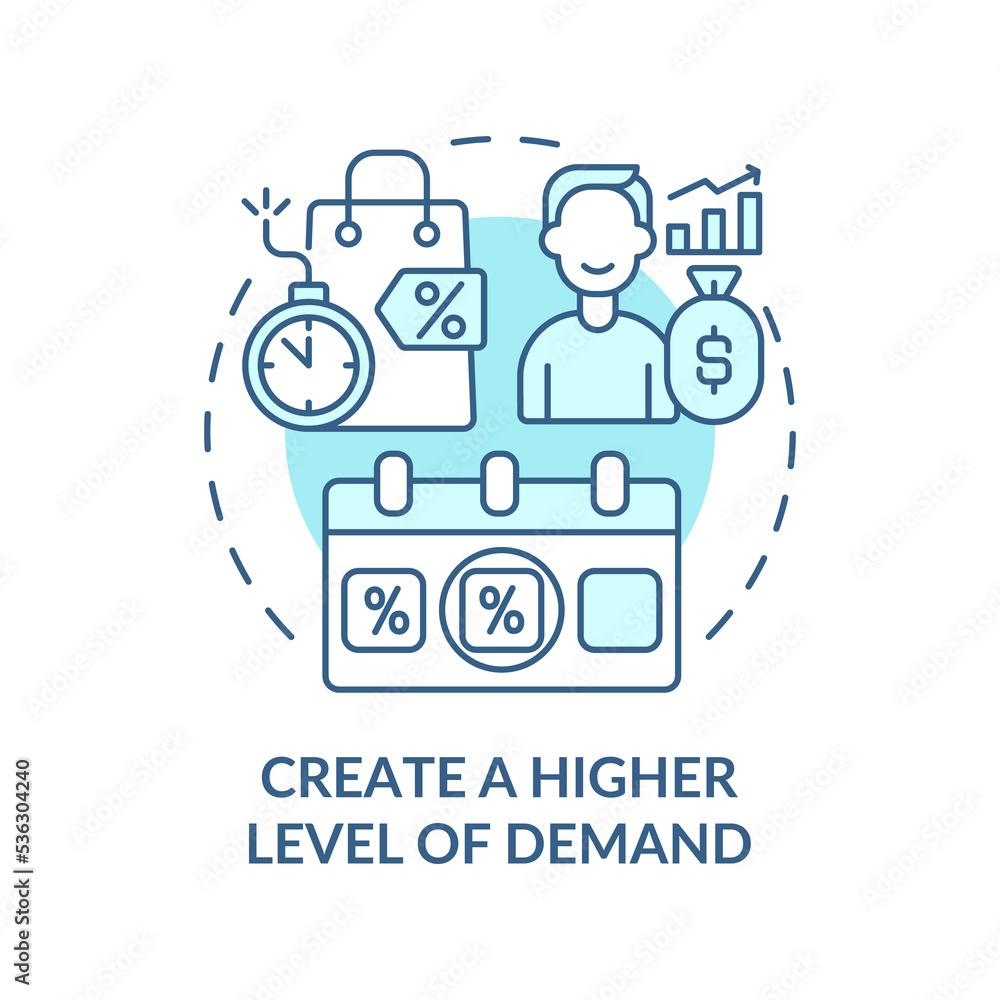 Poster create higher level of demand turquoise concept icon. new product development abstract idea thin lin