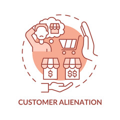 Customer alienation terracotta concept icon. Low consumer retention abstract idea thin line illustration. Isolated outline drawing