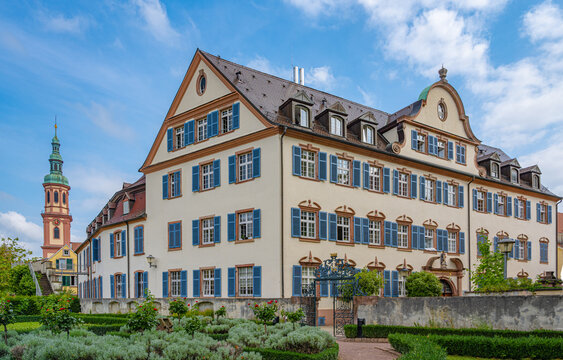 The vinzentiushaus offenburg (Aenne Burda Foundation) and Holy Cross Church . Baden Wuerttemberg, Germany, Europe