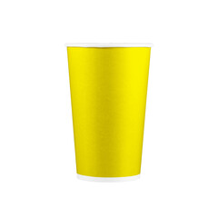 Yellow disposable cup isolated on white background. coffee to go cup mock-up. Colourful paper takeaway cup. png