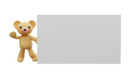 Teddy bear doll element set with white postcard background