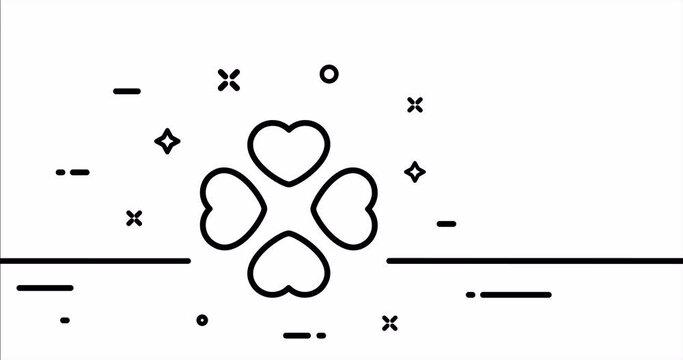 Four hearts. Clover, good luck, lucky, support, frienship, love, gambling, win. Society concept. One line drawing animation. Motion design. Animated technology logo. Video 4K
