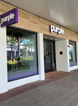 Retail storefront for the mattress company, Purple, at Old Orchard Shopping Center in Skokie, Illinois.