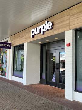 Retail storefront for the mattress company, Purple, at Old Orchard Shopping Center in Skokie, Illinois.